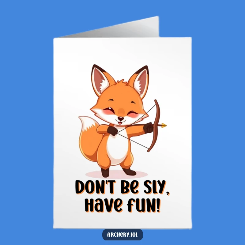 Free Printable Birthday Card: Playful Fox Archery, Funny Downloadable Fun Gift