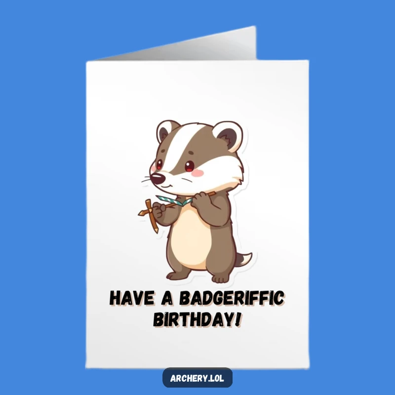Free Printable Birthday Card: Brave Badger Aiming Bow, Bold Downloadable Humorous Gift