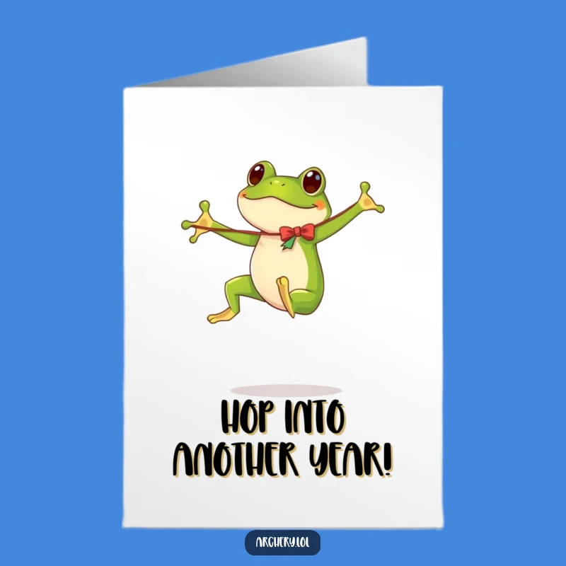 Free Printable Birthday Card: Goofy Frog Jumper Delivering Happy Wishes
