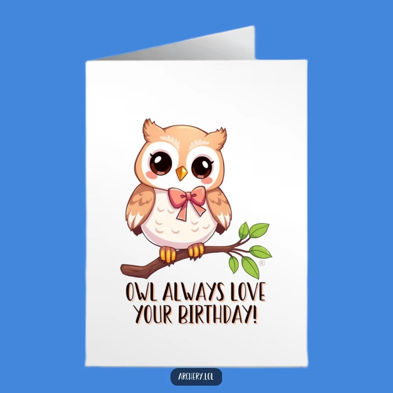 Free Printable Birthday Card: Playful Owl, Funny Bow Greeting, Downloadable Gift