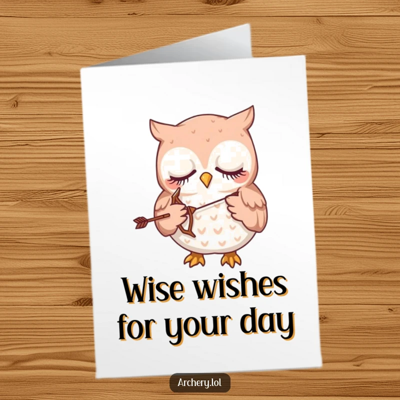 Funny Free Printable Birthday Card: A sleepy owl gently holding a small bow and arrow.