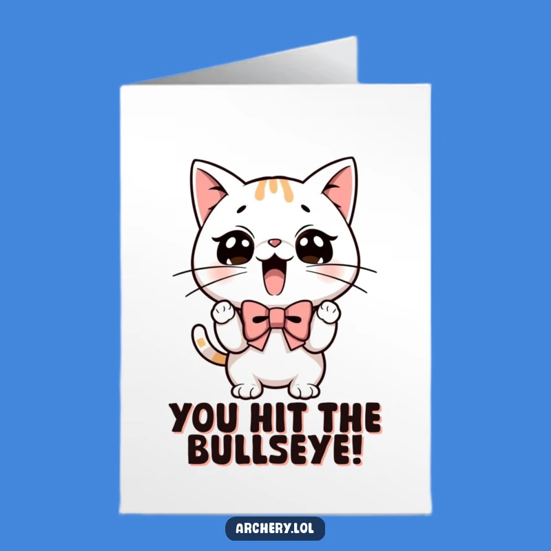 Free Printable Congrats Card: Excited Cat Archer - Celebrate with Humor