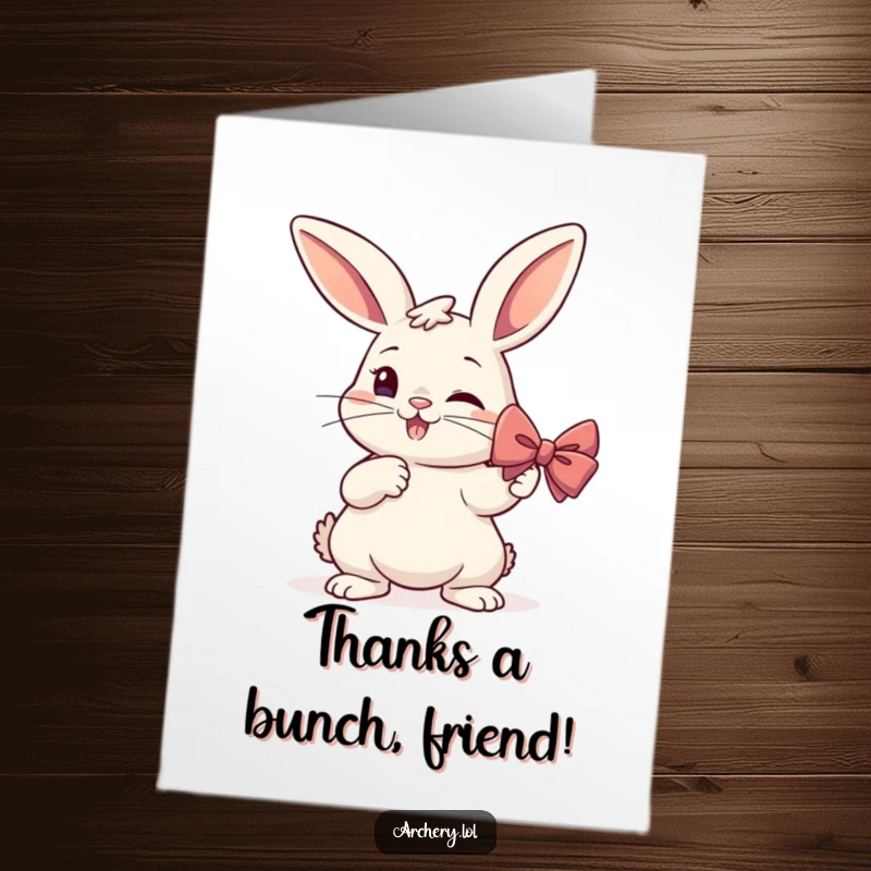 Funny Free Printable Thank You Card: Determined rabbit archer notching an arrow, expressing gratitude with a focused smile.