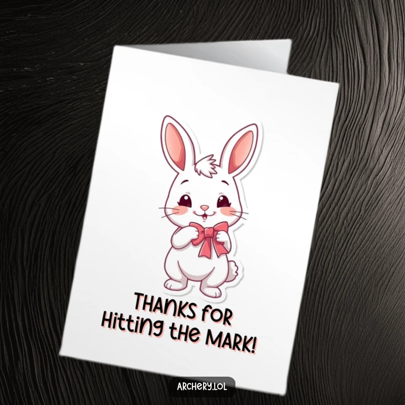 Funny Free Printable Thank You Card: Rabbit archer with a smirk offers thanks with his bow ready.