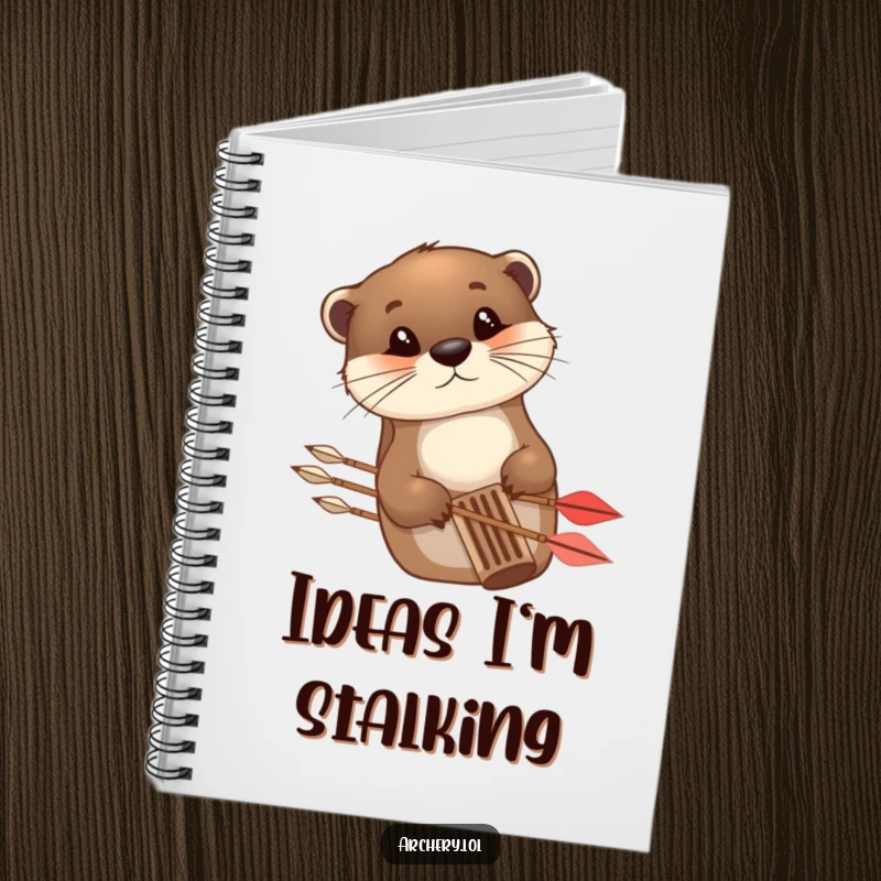 Funny Notebook with a curious otter peeking from behind an arrow quiver, ready to record archery notes.