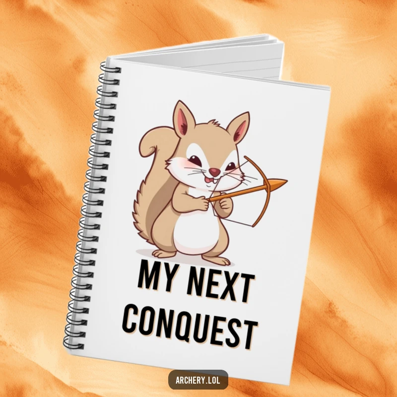 Funny squirrel notebook, featuring a determined archer rodent ready to take aim with a bow and arrow, perfect for writing.