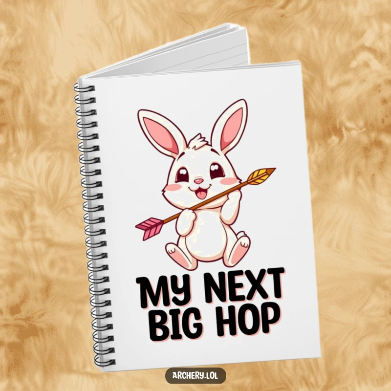 Funny bunny archer notebook featuring a cheerful bunny nocking an arrow for bright note-taking.