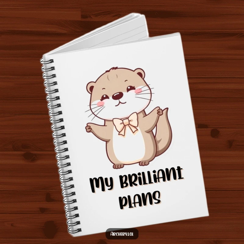 Funny otter notebook showcasing a skilled otter drawing a small bow, ideal for creative writing and sketching with a humorous touch.