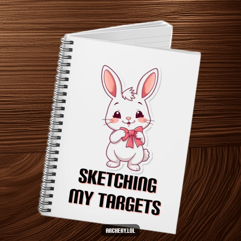 Funny rabbit archer notebook featuring a cheerful bunny with a playful smirk, drawing a bow, perfect for notes and journaling.