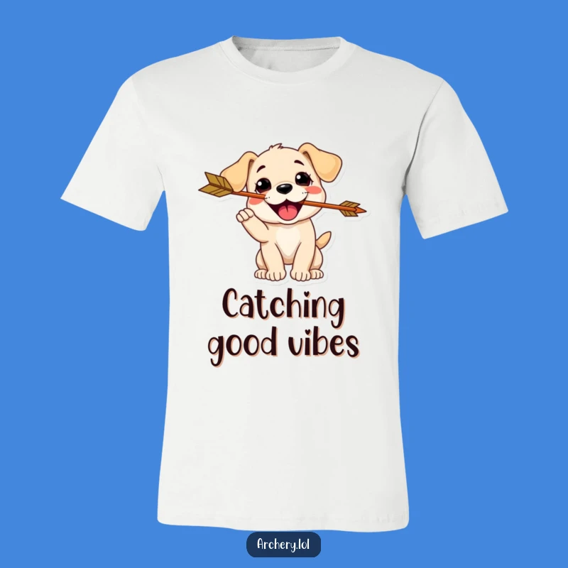 Funny Puppy Catching Arrow T-Shirt: Playful Dog for a Comical Gift