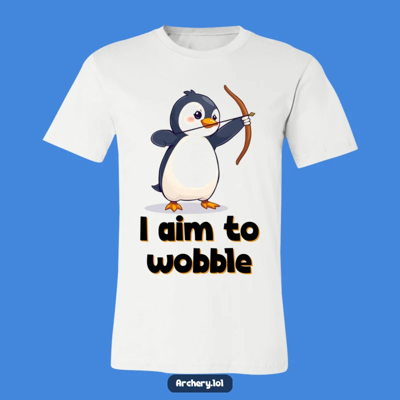Funny Penguin Archer T-Shirt - Embrace the Wobble with Humor