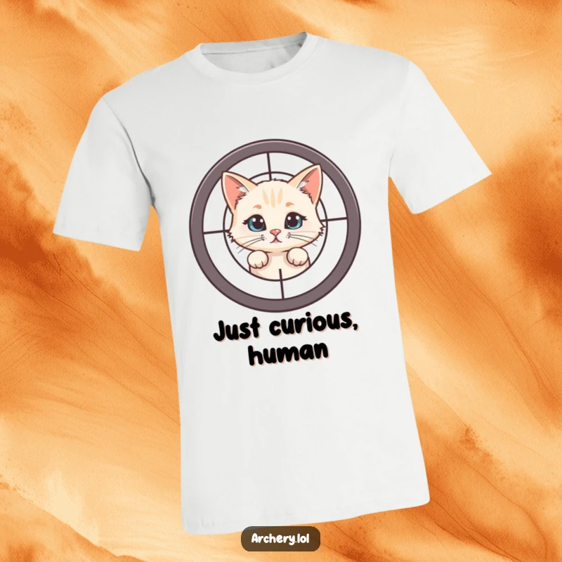 Funny Peeking Cat Target T-Shirt: A curious cat peeks out from behind a target, ideal for a humorous gift.