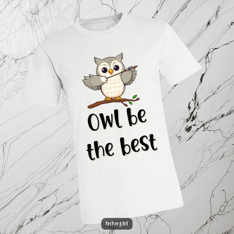 Funny T-Shirt: A joyful owl perched, aiming an arrow with expert accuracy, showcasing its incredible archery skills.