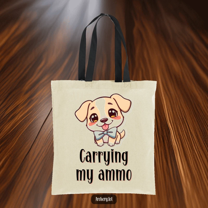 Funny Dog Archer Tote Bag: A cheerful dog with its tongue playfully out, aiming a bow, ready for adventure.