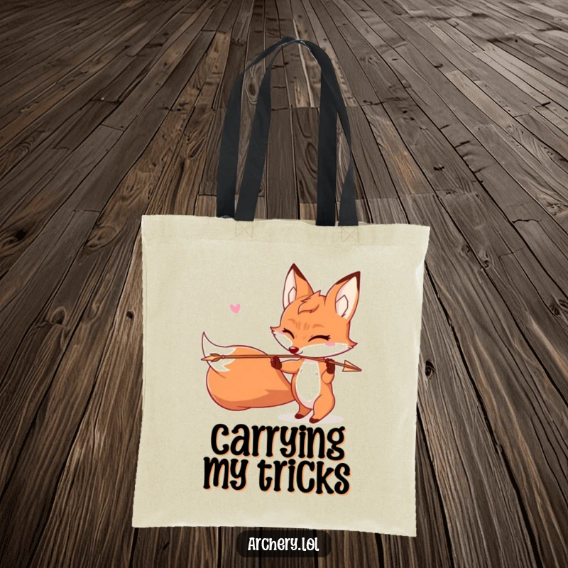 Funny Mischievous Fox Tote Bag: A winking fox shoots an arrow with a playful expression, ready to carry your belongings.