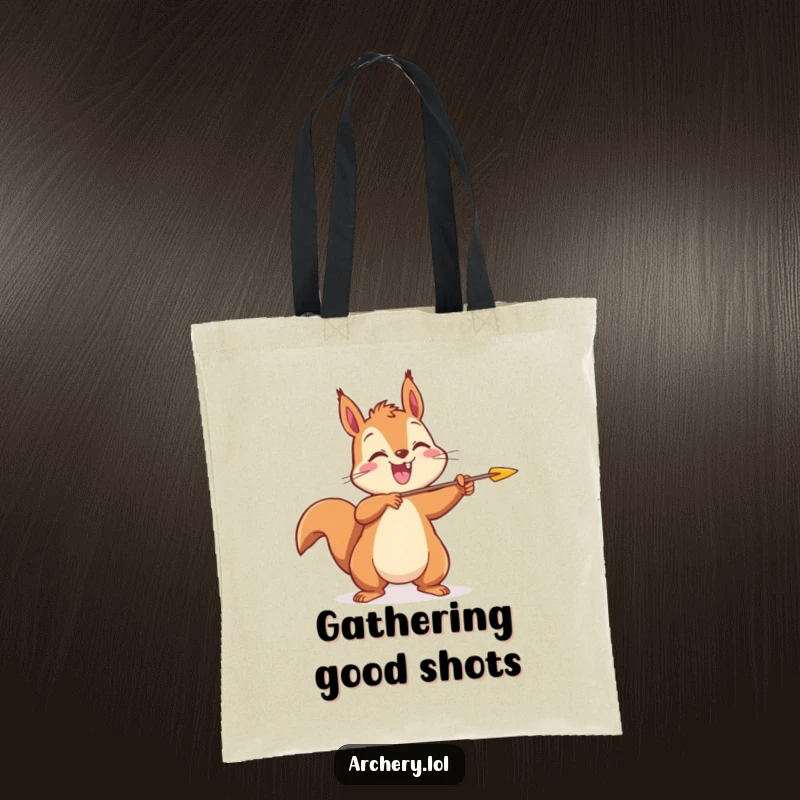 Funny Squirrel Archer Tote Bag: A happy squirrel releasing an arrow, carrying cheer and humor.