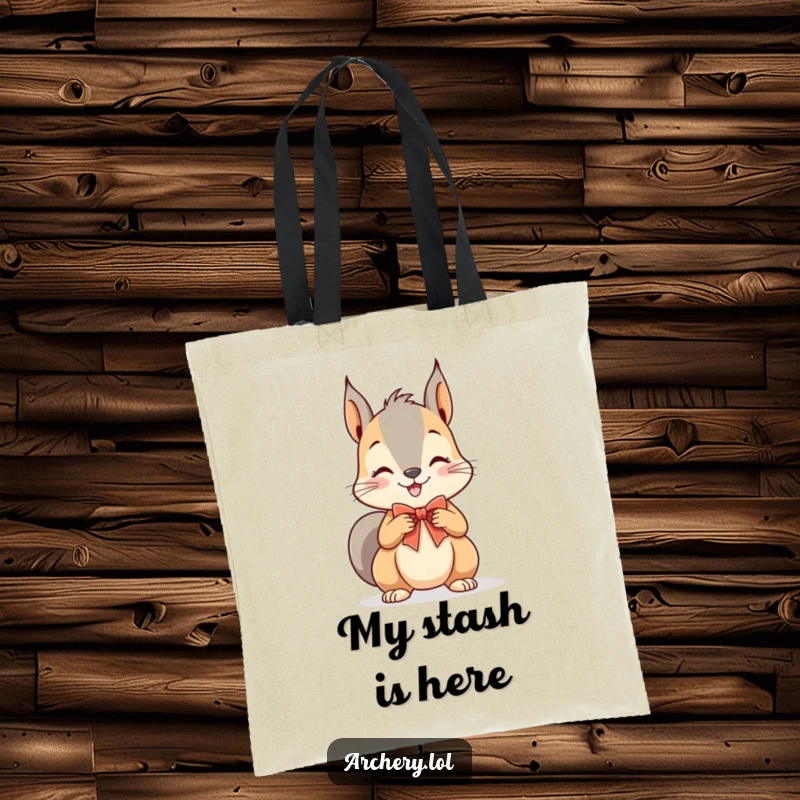 Funny Squirrel Archer Tote Bag: A playful squirrel grins as it draws a tiny bow, perfect for carrying essentials.