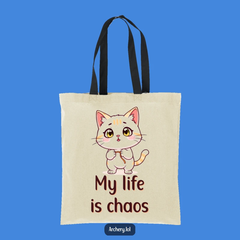 Funny Surprised Cat Tote Bag: Wide-Eyed Archer Feline, Carry Your Laughs